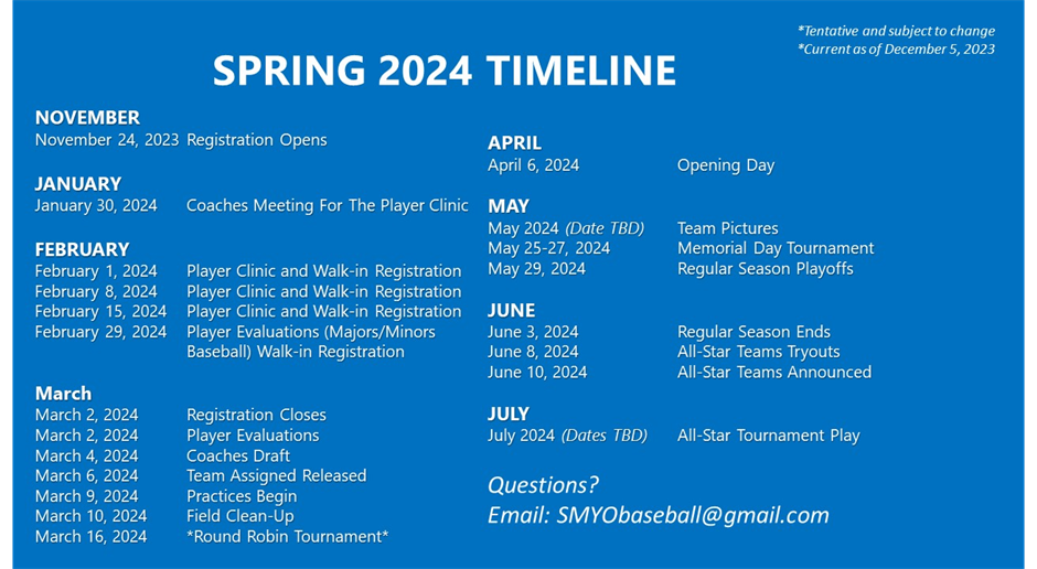 2024 Baseball Spring Timeline