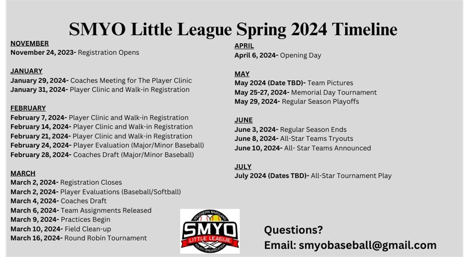 2024 Baseball Spring Timeline